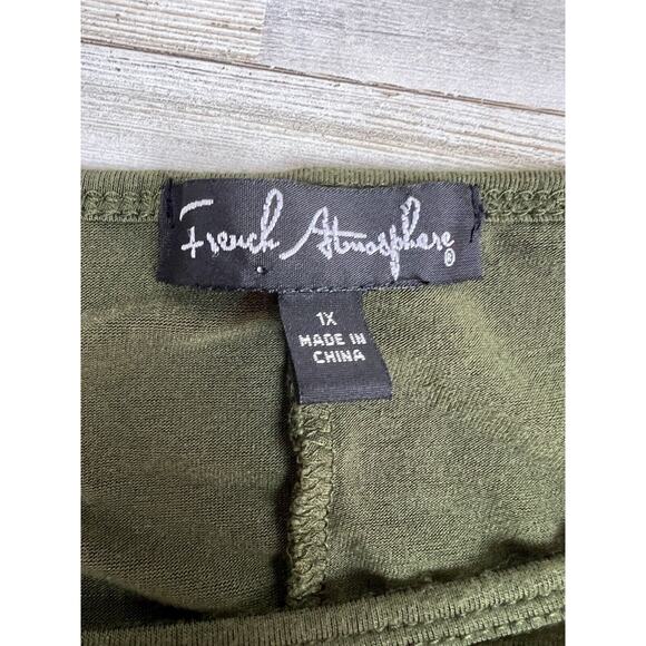 French Atmosphere Dress Women Size 1X Solid Dark Green Stretch Rayon 3/4 Sleeved - Picture 3 of 6